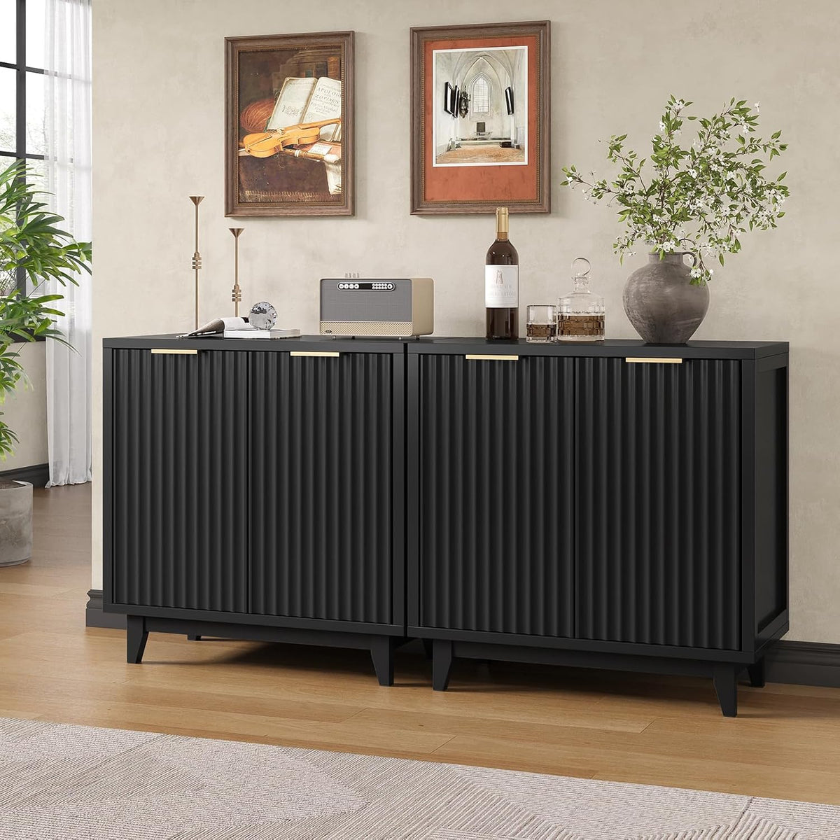 Befrases Buffet Cabinet with Storage 3 Pieces Modern Fluted Sideboard with Ad...