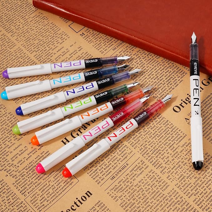 EYEYE Fountain Pens for Writing, 8 Pack Assorted Colors Fine Point Disposable - Image 5
