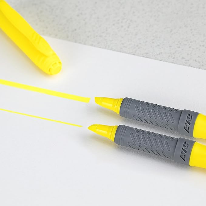 BIC Brite Liner Grip Highlighters, Chisel Tip, Classic Yellow, 2-Count Pack - Image 5