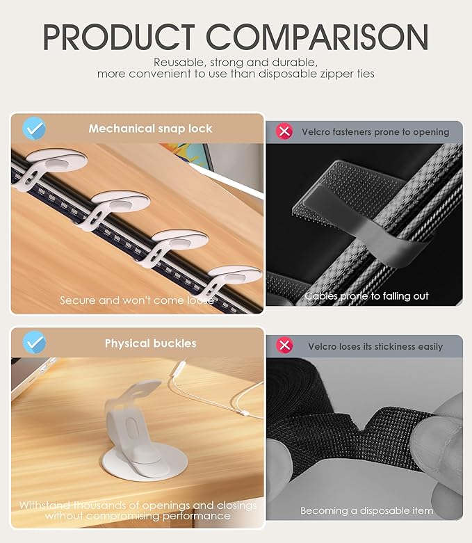 Nearockle Cable Management Under Desk, Adjustable Self-Adhesive Silicone Cable - Image 3