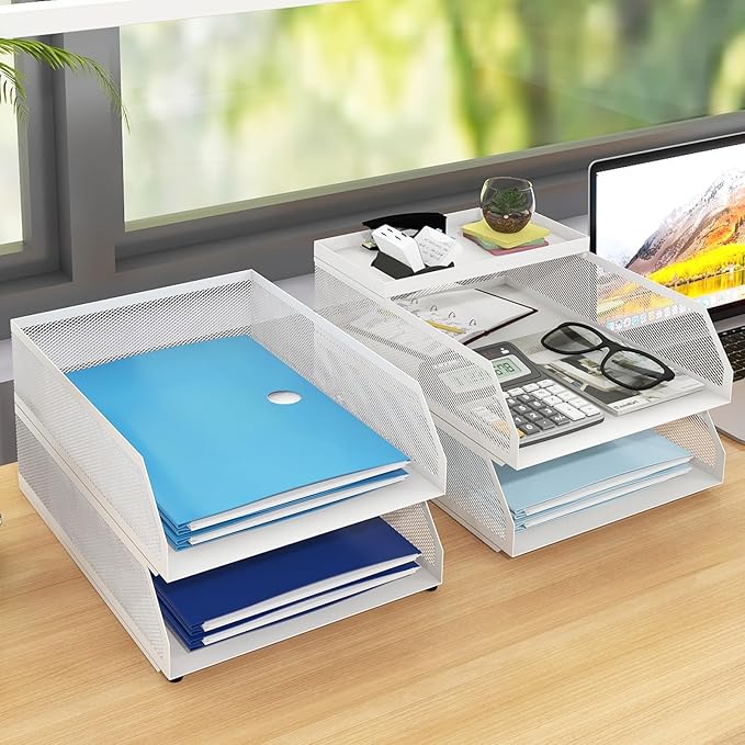 Natwind 4-Tier Stackable Paper Tray, Metal Mesh Desktop Organizer, Paper Sorter - Image 6