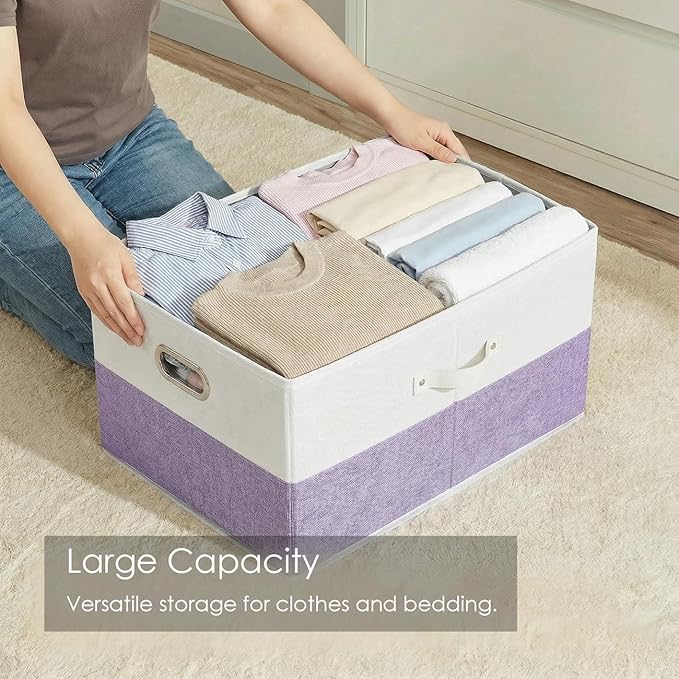 PRANDOM Storage Bins with Lids Linen Fabric Foldable Storage Boxes Organizer - Image 2