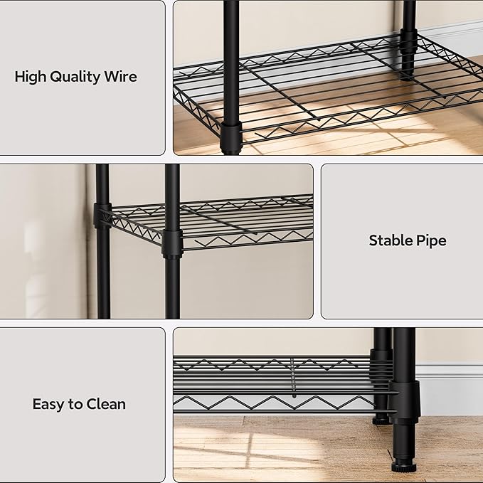 M MZG 3 Tiers Shelf Metal Storage Shelves Wire Rack Closet Organizers - Image 3