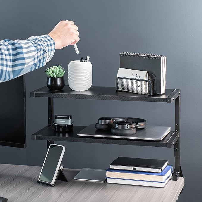 VIVO Clamp-on 24 inch Above or Below Desk 2-Tier Shelving Unit - Image 8