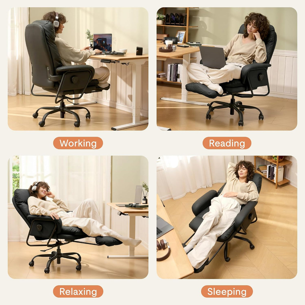 FLEXISPOT Multi-Task Ergonomic Office Chair with Footrest, Black, HC4