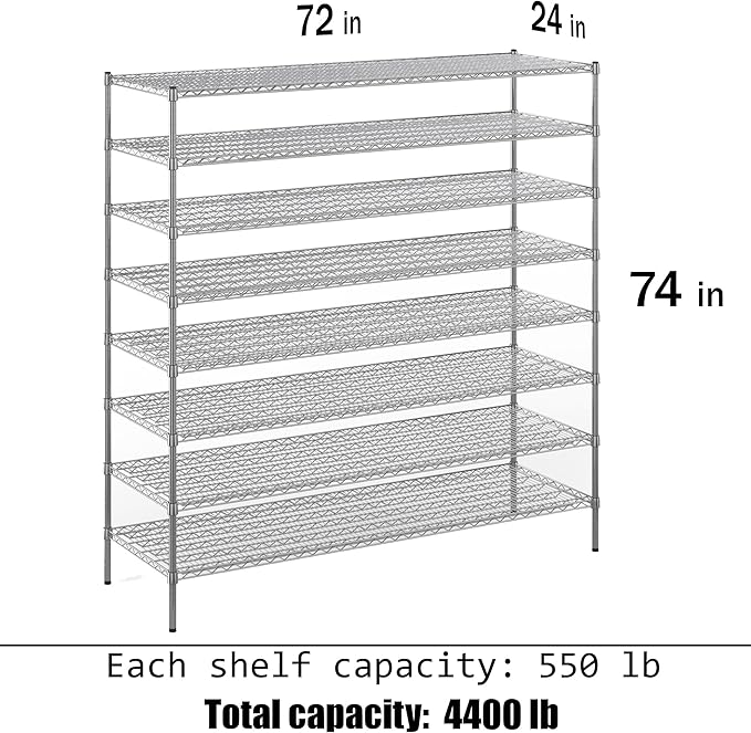 Regal Altair 24" Deep x 72" Wide x 74" Height Wire Shelving Kit | 8-Tier | NSF - Image 3