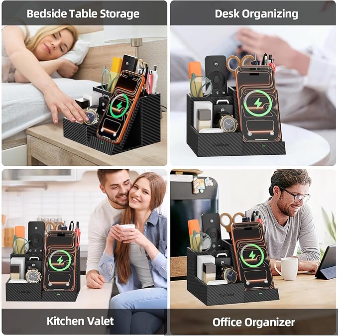TopMade Wireless Charger Nightstand Organizer, Leather Desktop Organizers - Image 6