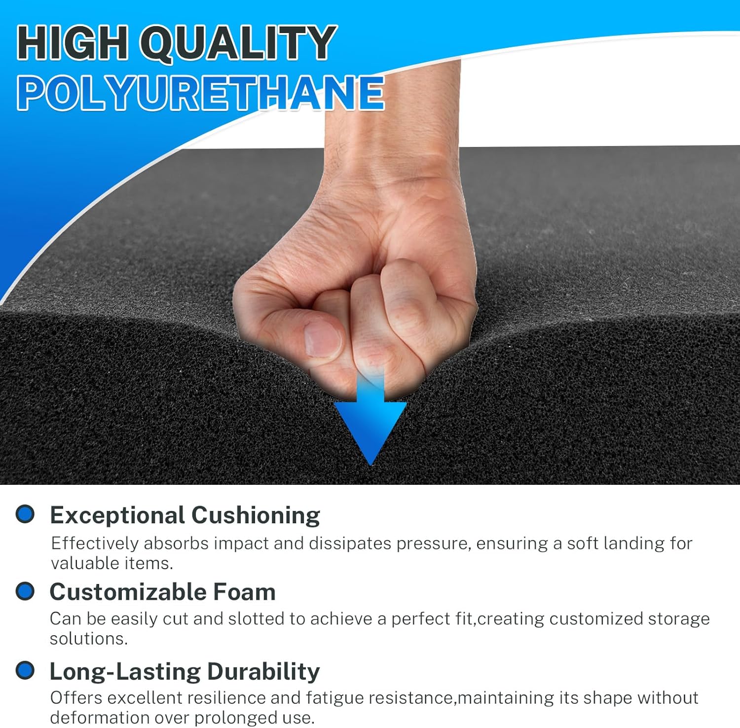 Polyurethane Foam Padding, 2 PCS 16 x 12 x 1 Inch Black Soft Cuttable Packing Foam Inserts for Cases, Furniture, Automotive and Packaging
