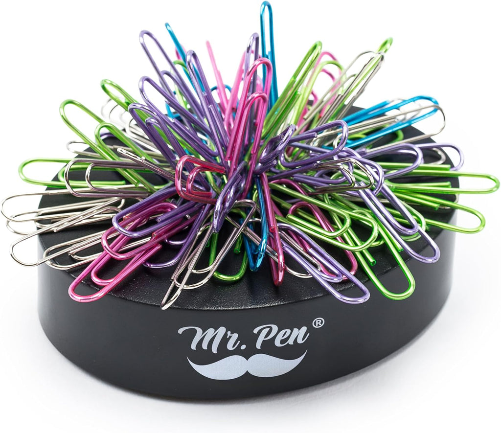 Mr. Pen- Magnetic Desk Toy With Colored and Silver Paper Clips (100 Pieces), Desk Toys, Desk Decor, Desk Accessories, Paperweight, Cute Office Supplies, Paper Clips Holder, Paper Clip Dispenser | Paperclip Holders for Desk, Paper Clip Dispenser, Paper