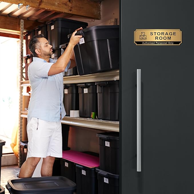 Storage Room Sign for Business Door, Self-Adhesive Durable Modern Brushed Gold - Image 5