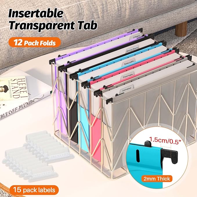 Extra Capacity Plastic Hanging File Folders, 12 Pack Reinforced Expanding Hang - Image 5