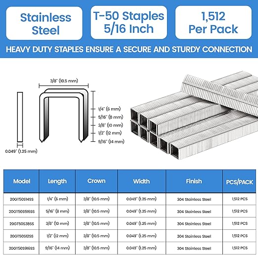 meite T-50 Stainless Steel Staples Marine, 5/16 Inch Heavy Duty Staples - Image 2