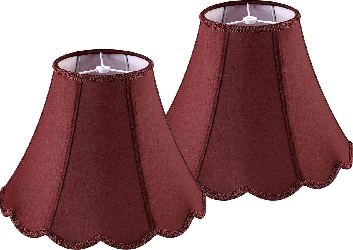 GOSO Scallop Burgundy Lamp Shades Set of 2 Medium Red, Bell Lamp Shade