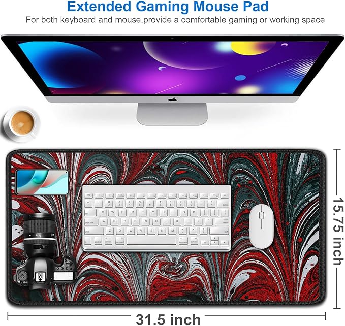 Gaming Mouse Pad, 31.5x15.7 inch Large Extended Computer Keyboard Mouse Mat - Image 2