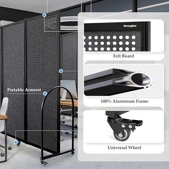 Folding Room Partition, Freestanding Privacy Divider, Portable Office Divider - Image 4