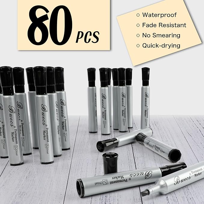 Buecs Permanent Markers, Chisel tip, Waterproof &Fade Resistant, Quick Drying - Image 6