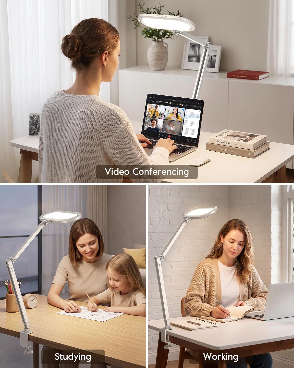 LitONES LED Desk Lamp with Clamp and Stepless Remote, Dual-Sided Soft Light