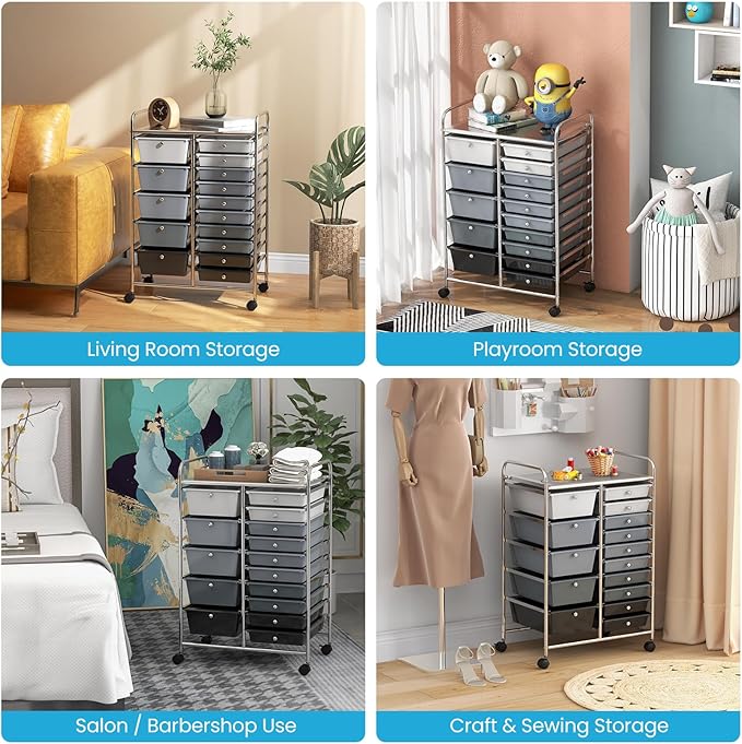GLACER 15 Drawers Rolling Cart, Storage Cart - Image 8