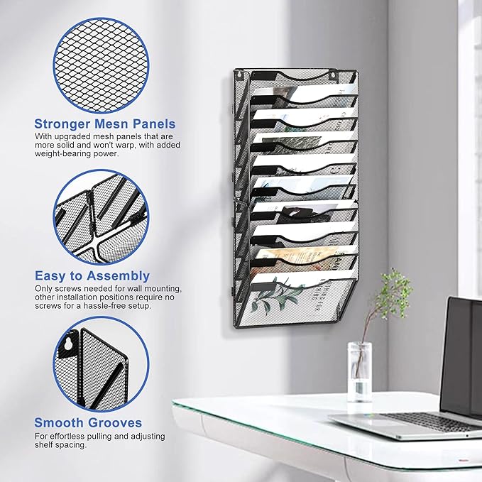 EasyPAG Wall File Organizer for Office 10 Pocket Mesh Wall Mounted Paper - Image 2