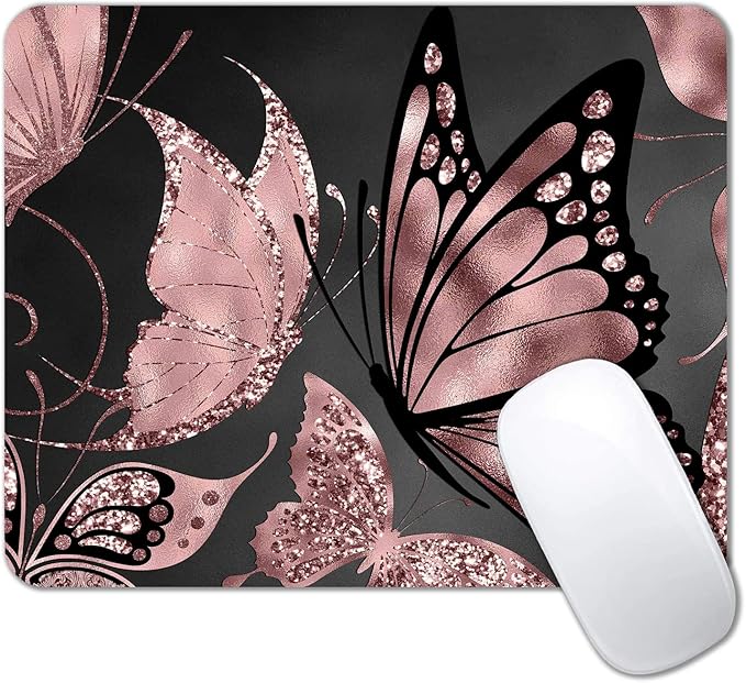 IMAYONDIA Mouse Pad, Rose Gold Butterfly Mouse Pad, Non-Slip Rubber Base by IMAYONDIA