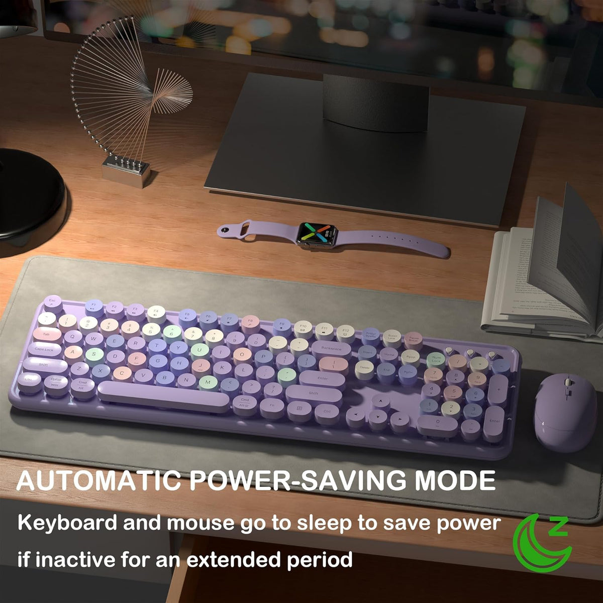 Links9+ Colorful Wireless Keyboard and Mouse Combo (Purple Colorful)