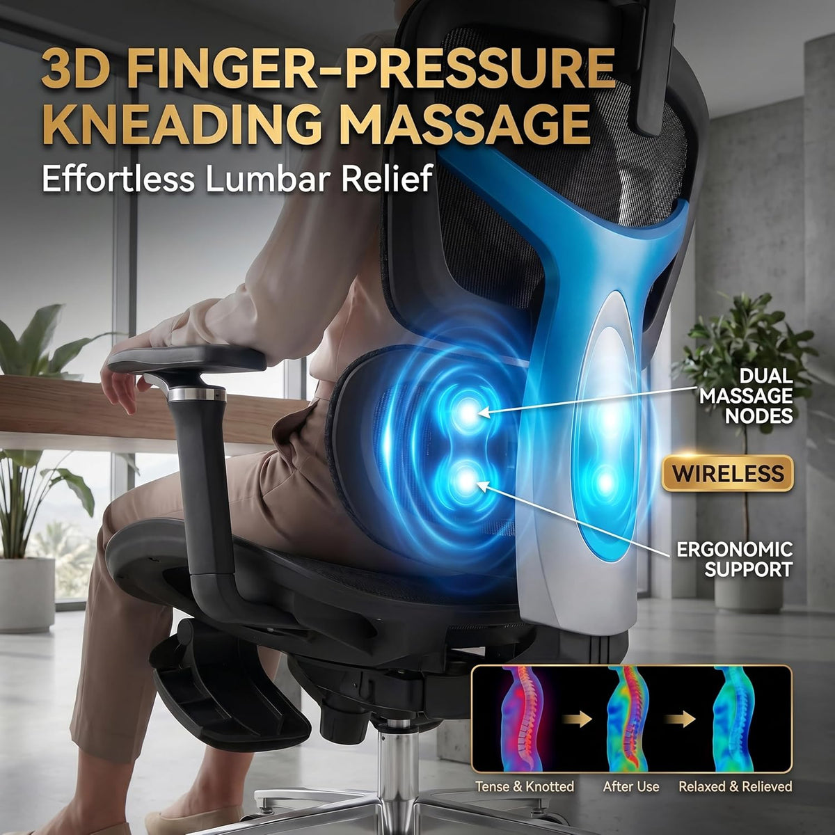 Ergonomic Office Chair with Footrest & 3D Massage Lumbar Support, Adjusta...
