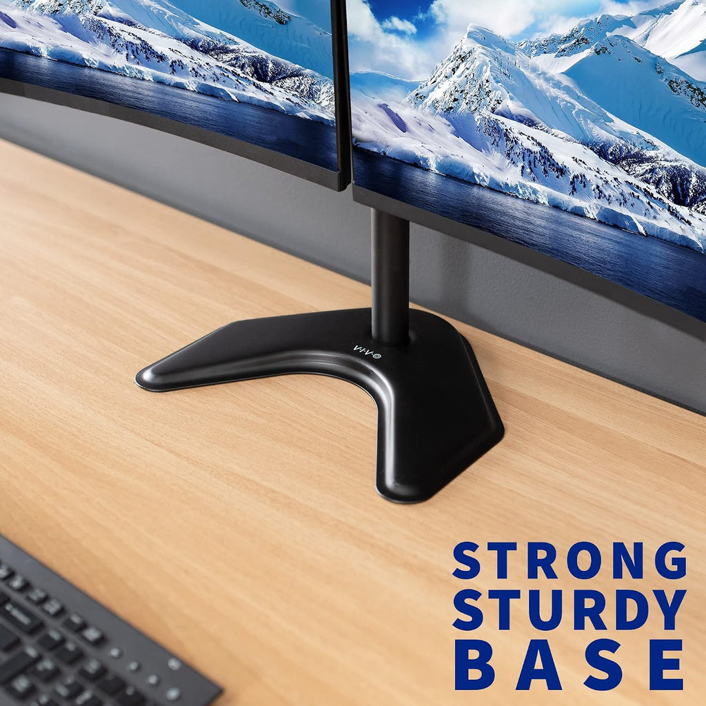 vivo dual led lcd monitor mount, free-standing desk, front angle view