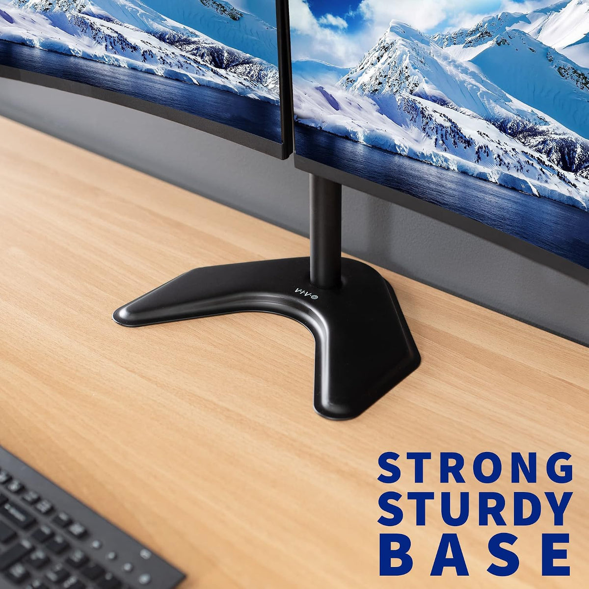 vivo dual led lcd monitor mount, free-standing desk, front angle view