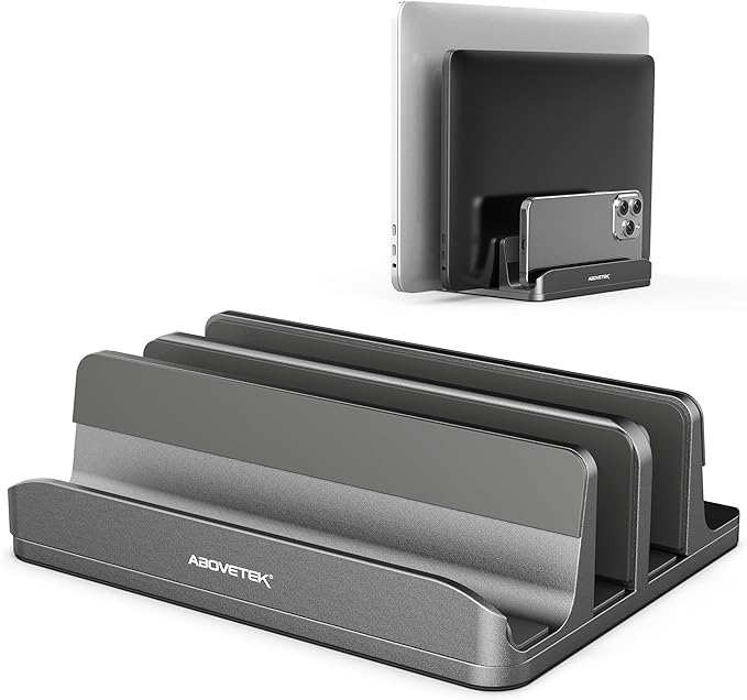 AboveTEK Vertical Laptop Stand, 3 Slots Aluminum Desk Laptop Holder & Laptop by AboveTEK