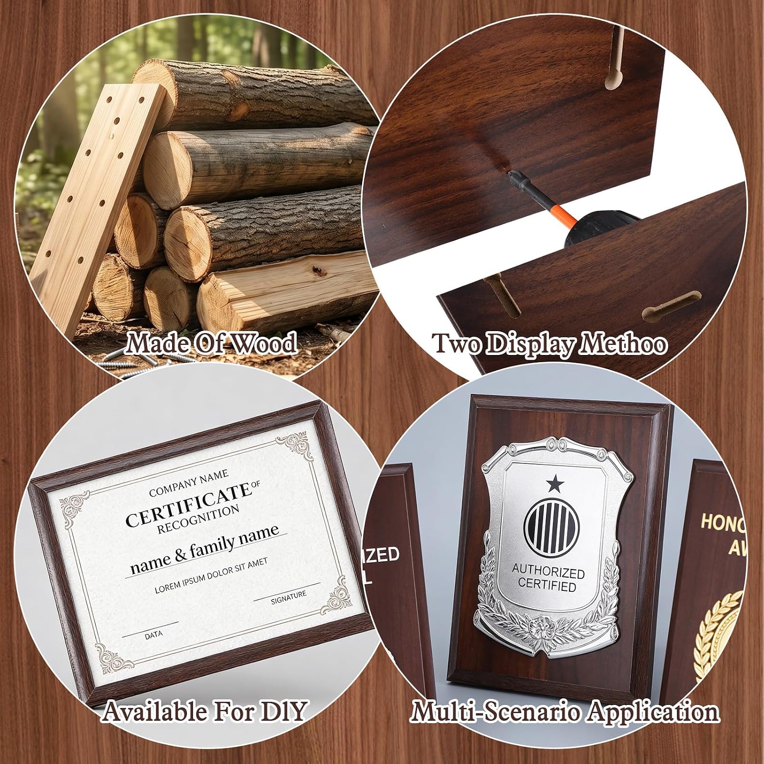 4 Pack Award Plaque Blank Wood Plaque for DIY Engraving, 5x7 Inch Walnut Finish Trophy for Recognition, Retirement, Sports, Achievement Gifts