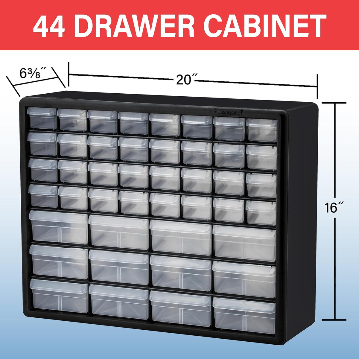 Akro-Mils 44-Drawer Plastic Storage Cabinet, 20"W x 6"D x 16"H...