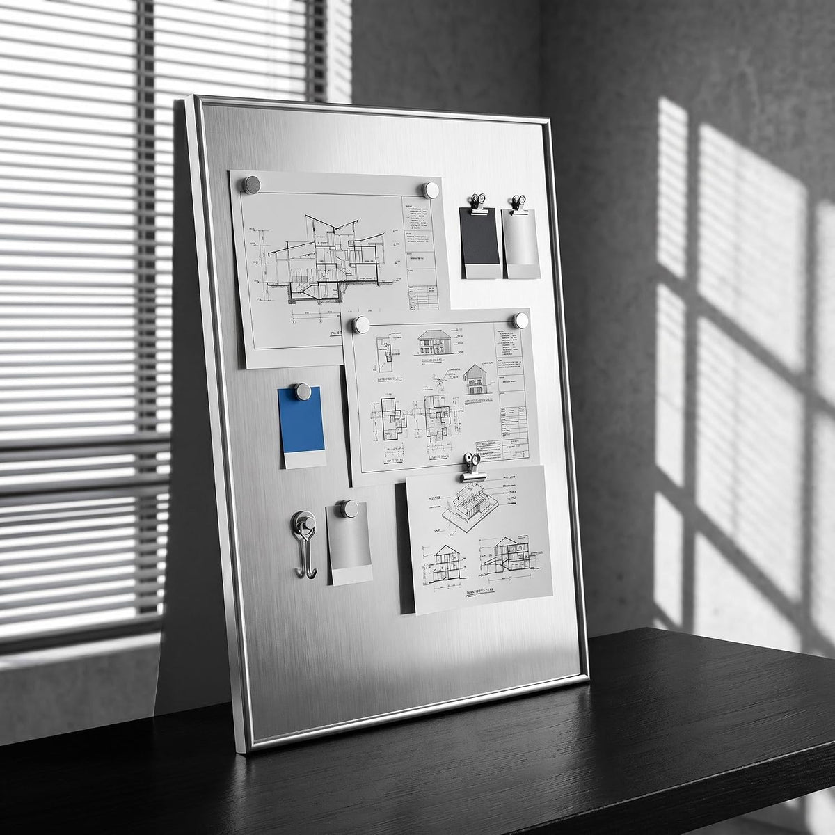 AMAATE Brushed Stainless Steel Magnetic Bulletin Board Silver Frame Display