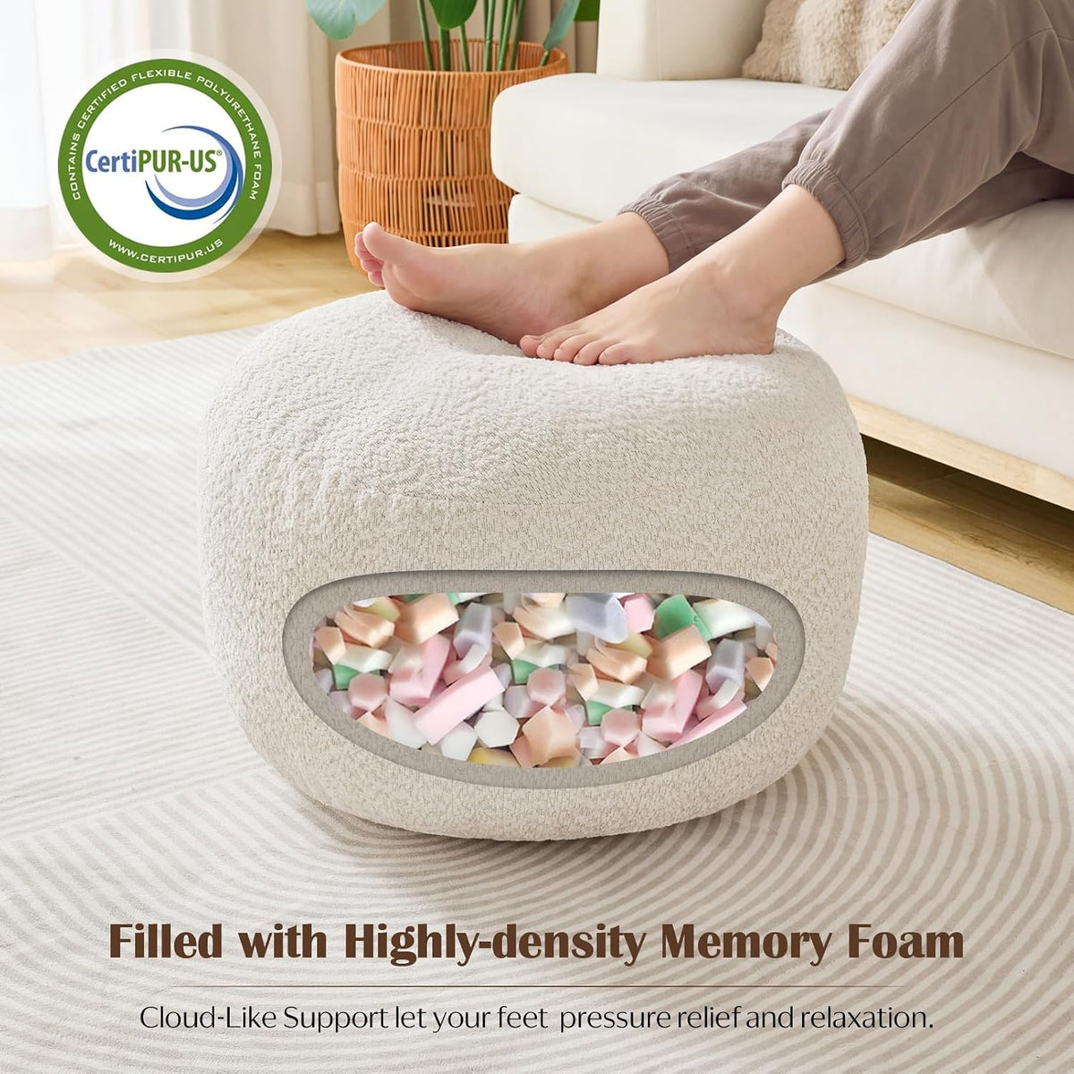 SHOUREN Stuffed Round Ottoman,Pouf Ottoman Foot Rest,18 X 14,White