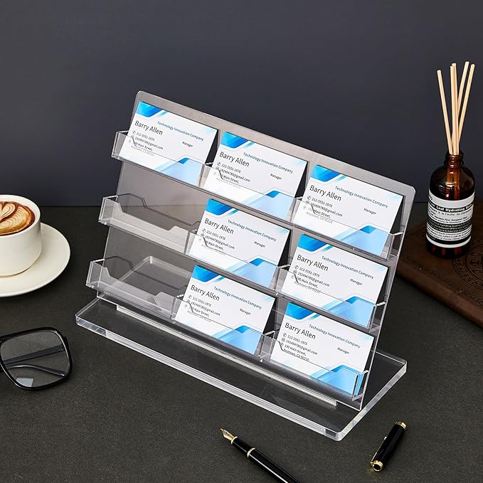 Dunzoom Business Card Holder for Desk 9 Slots Clear Gift Card Display Acrylic - Image 4