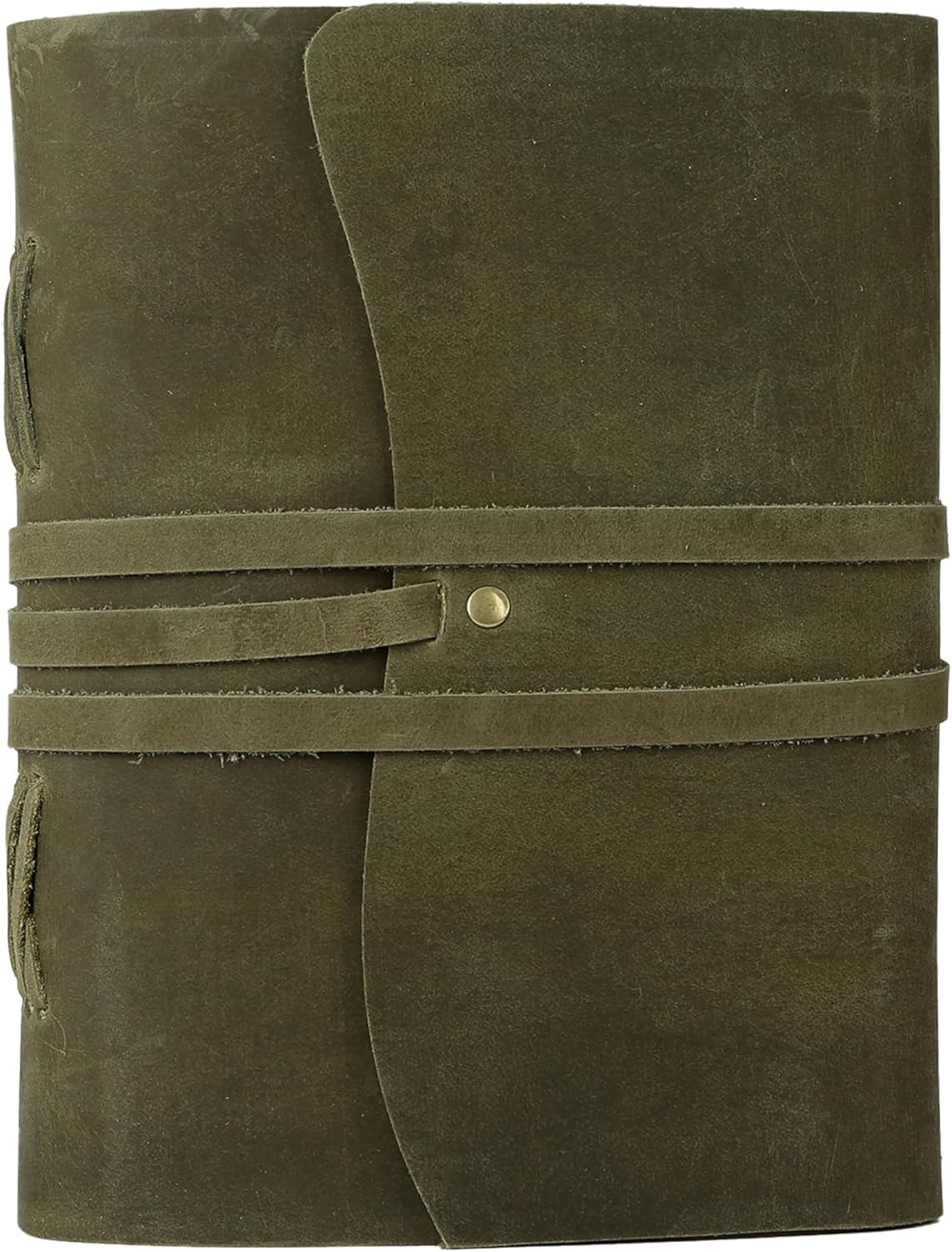 KomalC Handmade Leather Journal 8x6 Inch | Green Vintage Notebook with Unlined Paper | Cotton Recycled Paper | Antique Travel Diary, Sketchbook, Writing Journal for Men & Women