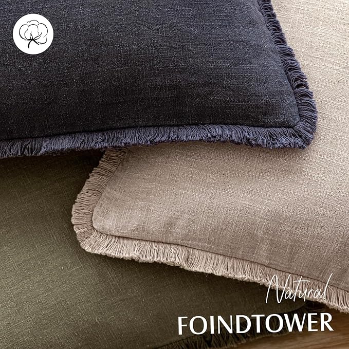 Foindtower Set of 2 Decorative Linen Fringe Throw Pillow Covers Boho Farmhouse - Image 4