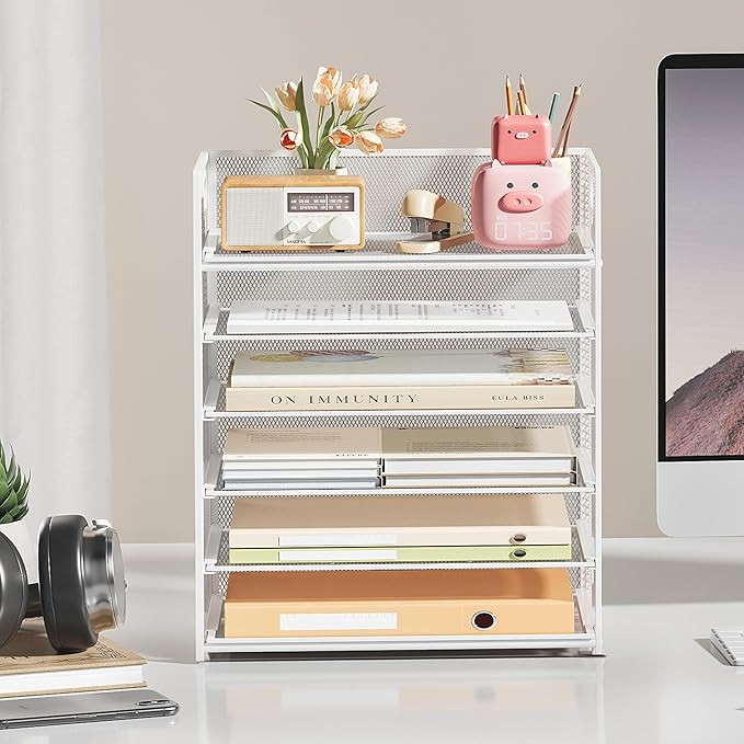 Subekyu 6-Tier Desk Paper Organizer, Desktop File Letter Tray - Image 3