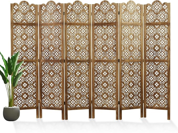 68.9Inch Folding Room Divider, 6 Panels Wood Carved Privacy Screens, Free by Svimi