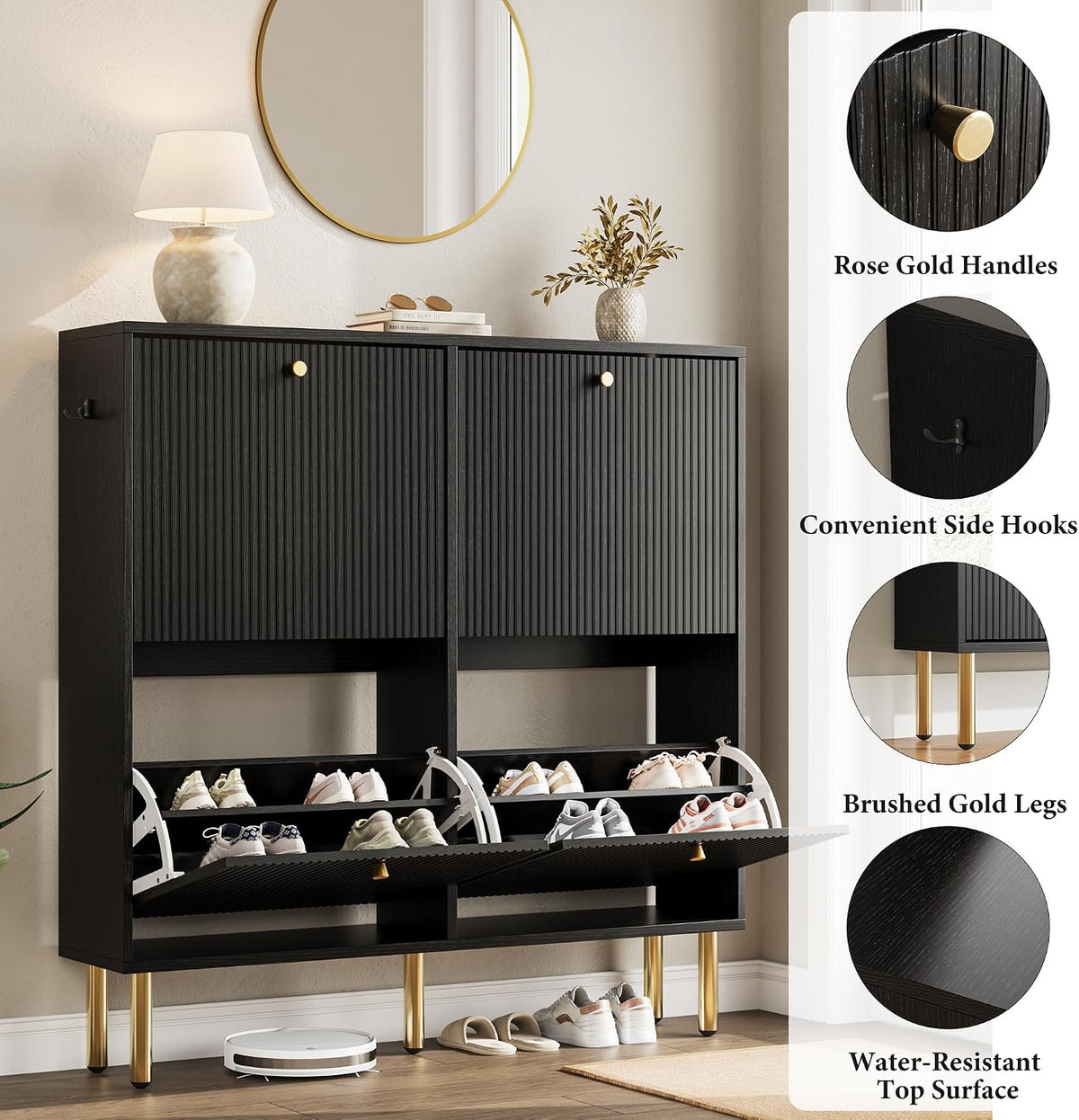 Nicetree Shoe Storage Cabinet for Entryway, 4 Flip Drawers with Adjustable Sh...