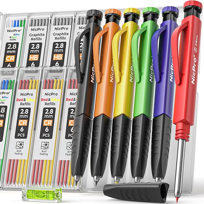 Nicpro 6 Pack Upgraded 3-IN-1 Carpenter Pencil Set by Nicpro