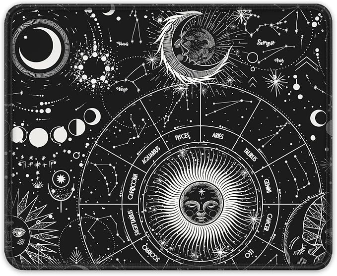 Auhoahsil Mouse Pad, 12 x 10 in Tarot Style Sun Moon Computer Mouse Pad by Auhoahsil