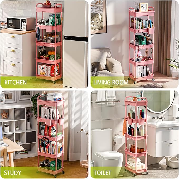 Sorgion 5 Tier Rolling Cart Organizer, Bathroom Cart Organizers - Image 6