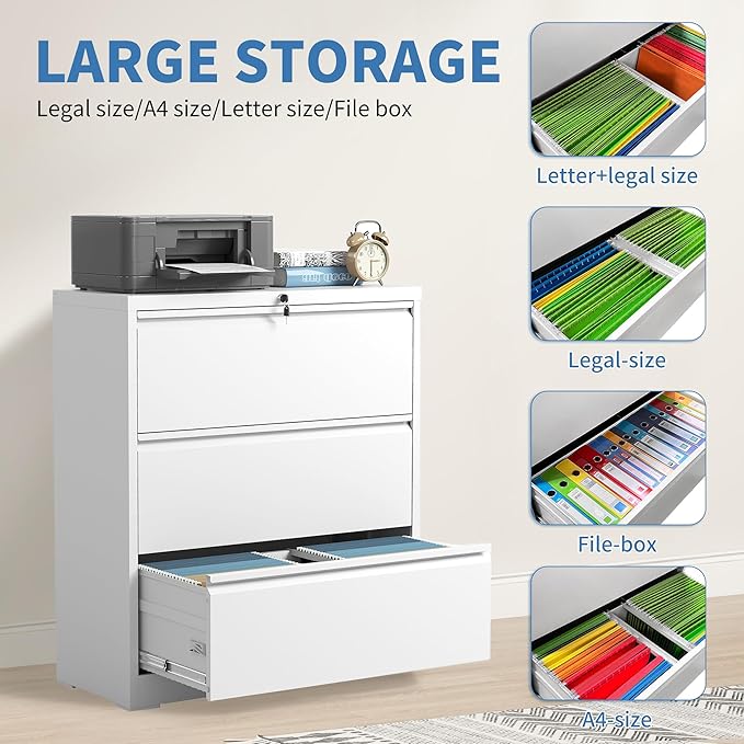 FLIXELIO File Cabinets 3 Drawer, Metal Office Storage Filing Cabinet - Image 4