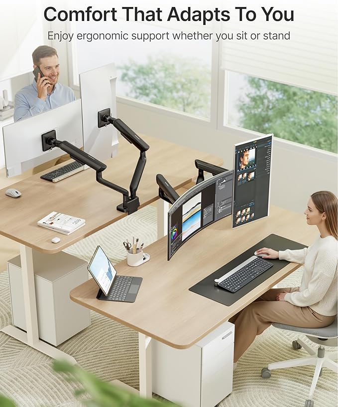 monTEK Dual Monitor Arm with USB, Mechanical Spring Monitor Arm - Image 8