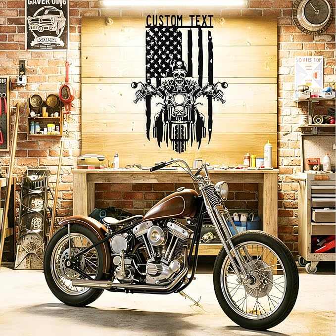 Custom US Flag Motorcycle Metal Sign Personalized Biker Name Signs Custom - Image 2