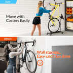 vertical bike stand, freestanding bike rack for garage showing dimensions