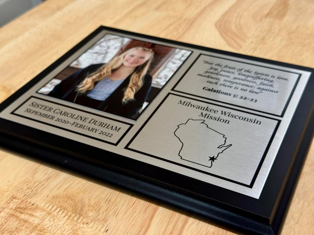 EtchCraft Custom Modern LDS Missionary Plaque 8x10 | Metal Photo Mission Plaque, Personalized with Name, Scripture & Dates, Sleek Black Finish