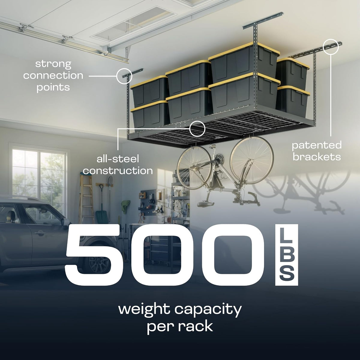 monsterrax 2-pack 4x8 overhead garage storage rack, gray, close-up detail