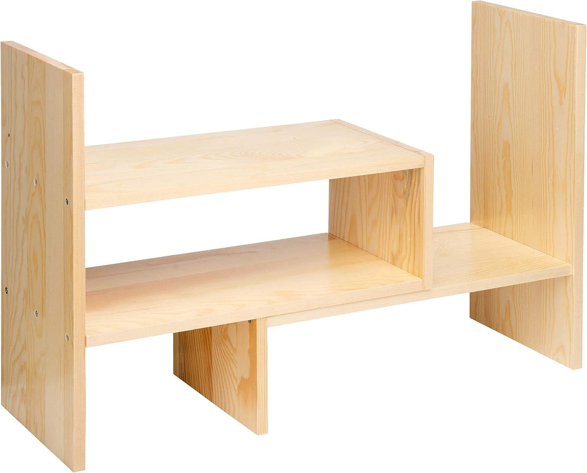 Desktop Organizer Office Storage Rack Adjustable Natural Wood Display Book Sh...