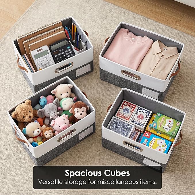 PRANDOM Storage Bins with Lids Linen Fabric Foldable Storage Boxes Organizer - Image 6